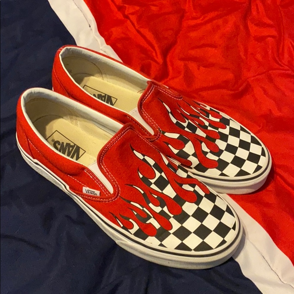 Vans checkerboard slip on with flames